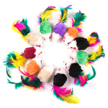 10 Pcs False Mouse Pet Cat Toys Mini Playing Toys with Colorful Feather Pet Cat Feather Mouse Toys