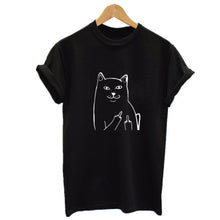 Harajuku Style Middle Finger Pocket Cat T Shirt Funny Graphic Print Tee Shirts Go Away Short Sleeve Hispter Tee Shirt Tops