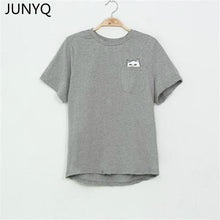 2017 Summer T-shirt Women Casual Lady Top Tees Cotton Tshirt Female Brand Clothing T Shirt Printed Pocket Cat Top Cute Tee S-4XL