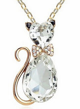Fashion cat pendant crystal necklaces charms flash drilling necklaces jewelry for women  LM-N056