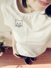 2017 Summer T-shirt Women Casual Lady Top Tees Cotton Tshirt Female Brand Clothing T Shirt Printed Pocket Cat Top Cute Tee S-4XL