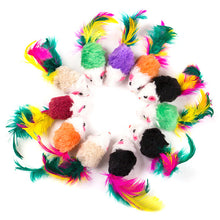 10 Pcs False Mouse Pet Cat Toys Mini Playing Toys with Colorful Feather Pet Cat Feather Mouse Toys