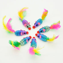 10 Pcs False Mouse Pet Cat Toys Mini Playing Toys with Colorful Feather Pet Cat Feather Mouse Toys
