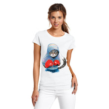 Super cute Cat attack cartoon T-shirt women's short sleeve Strange harajuku design casual white tops summer hipster cool tees