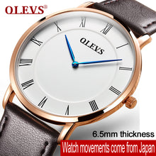 OLEVS Simple Ultra Thin Quartz Watch For Men Roman Numerals Rose Gold Color Case Brown Leather Strap Waterproof Wristwatch 5870