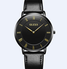 OLEVS Simple Ultra Thin Quartz Watch For Men Roman Numerals Rose Gold Color Case Brown Leather Strap Waterproof Wristwatch 5870