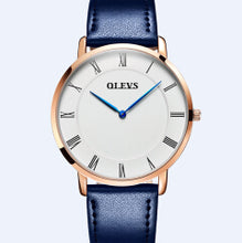 OLEVS Simple Ultra Thin Quartz Watch For Men Roman Numerals Rose Gold Color Case Brown Leather Strap Waterproof Wristwatch 5870