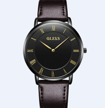 OLEVS Simple Ultra Thin Quartz Watch For Men Roman Numerals Rose Gold Color Case Brown Leather Strap Waterproof Wristwatch 5870
