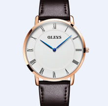 OLEVS Simple Ultra Thin Quartz Watch For Men Roman Numerals Rose Gold Color Case Brown Leather Strap Waterproof Wristwatch 5870