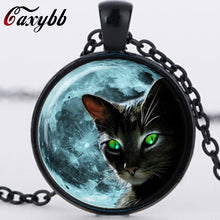 Blue Moon Black Cat Glass Necklace for women Silver Chain Summer Style Neck lace Green Cat Eye Glass Pendants Jewelry Bijouterie
