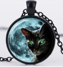 Blue Moon Black Cat Glass Necklace for women Silver Chain Summer Style Neck lace Green Cat Eye Glass Pendants Jewelry Bijouterie