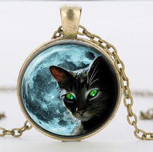 Blue Moon Black Cat Glass Necklace for women Silver Chain Summer Style Neck lace Green Cat Eye Glass Pendants Jewelry Bijouterie