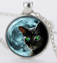 Blue Moon Black Cat Glass Necklace for women Silver Chain Summer Style Neck lace Green Cat Eye Glass Pendants Jewelry Bijouterie