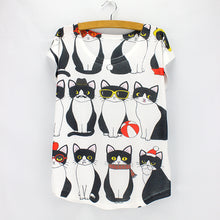 Fashion Black cats print women top tees 2016 summer tees girls short sleeve t-shirt American & European new design tops