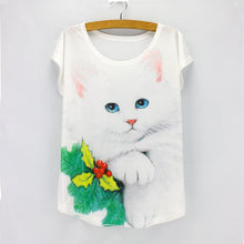 Fashion Black cats print women top tees 2016 summer tees girls short sleeve t-shirt American & European new design tops