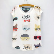Fashion Black cats print women top tees 2016 summer tees girls short sleeve t-shirt American & European new design tops