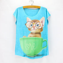 Fashion Black cats print women top tees 2016 summer tees girls short sleeve t-shirt American & European new design tops