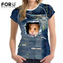 FORUDESIGNS 3D Jeans t-shirt Women tshirt Brand Clothes Harajuku Cat Fashion Tops Tees Blusa Female kawaii T Shirt Girl crop top