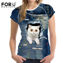 FORUDESIGNS 3D Jeans t-shirt Women tshirt Brand Clothes Harajuku Cat Fashion Tops Tees Blusa Female kawaii T Shirt Girl crop top