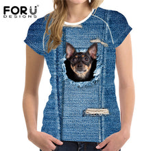 FORUDESIGNS 3D Jeans t-shirt Women tshirt Brand Clothes Harajuku Cat Fashion Tops Tees Blusa Female kawaii T Shirt Girl crop top