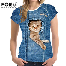 FORUDESIGNS 3D Jeans t-shirt Women tshirt Brand Clothes Harajuku Cat Fashion Tops Tees Blusa Female kawaii T Shirt Girl crop top