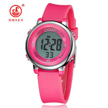 2017 OHSEN Brand Digital LCD Kids Girls Fashion Wristwatch Cute Girl Rubber Strap 50M Waterproof Child Watches Alarm Hand Clocks