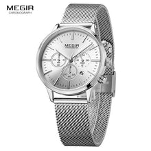 Megir Women's Chronograph Luminous Hands Date Indicator Stainless Steel Mesh Strap Quartz Wrist Watches Lady Rose Gold M2011L-1