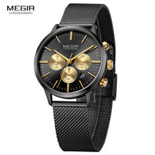 Megir Women's Chronograph Luminous Hands Date Indicator Stainless Steel Mesh Strap Quartz Wrist Watches Lady Rose Gold M2011L-1