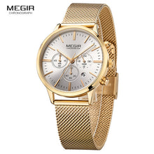 Megir Women's Chronograph Luminous Hands Date Indicator Stainless Steel Mesh Strap Quartz Wrist Watches Lady Rose Gold M2011L-1