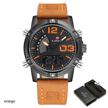 Men Sport Watches NAVIFORCE Brand Dual Display Watch Digital Analog Watch Electronic Quartz Watch 30M Waterproof Orange Clock