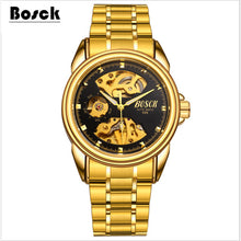 2017 latest automatic mechanical watch waterproof men, skeleton men's stainless steel watch, well-known brand BOSCH gold watch