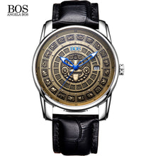 ANGELA BOS Retro Stereoscopic Maya Calendar Dial Stainless Steel Automatic Watch Mens Mechanical Luminous Luxury Brand Watch Men
