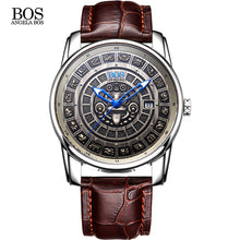 ANGELA BOS Retro Stereoscopic Maya Calendar Dial Stainless Steel Automatic Watch Mens Mechanical Luminous Luxury Brand Watch Men