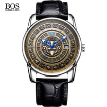 ANGELA BOS Retro Stereoscopic Maya Calendar Dial Stainless Steel Automatic Watch Mens Mechanical Luminous Luxury Brand Watch Men