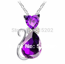 Fashion cat pendant crystal necklaces charms flash drilling necklaces jewelry for women  LM-N056